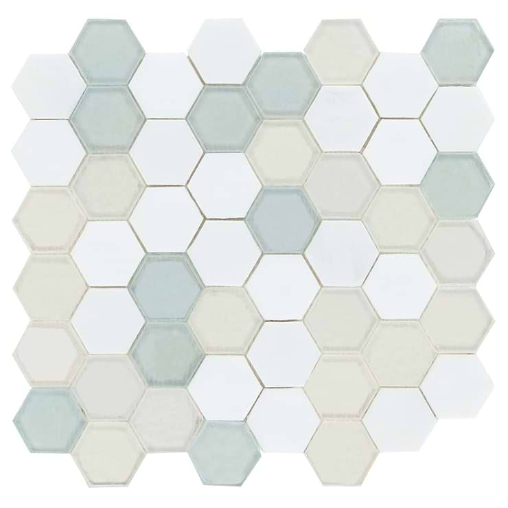 Ohana Hexagon Atmosphere White 2'' Glass Mosaic Tile