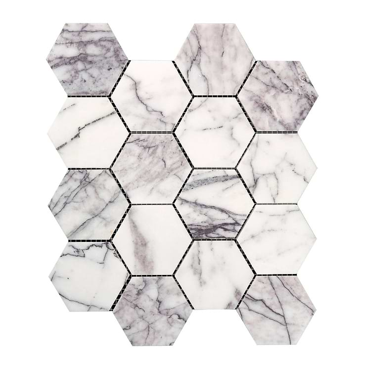 Lilac White 3" Hexagon Honed Marble Mosaic