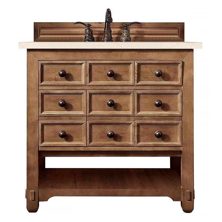 James Martin Vanities Malibu 36" Honey Alder Vanity and Eternal Marfil Quartz Counter