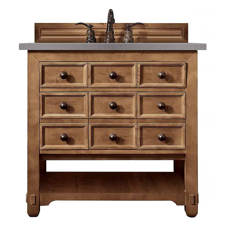 James Martin Vanities Malibu 36" Honey Alder Vanity and Grey Expo Quartz Counter