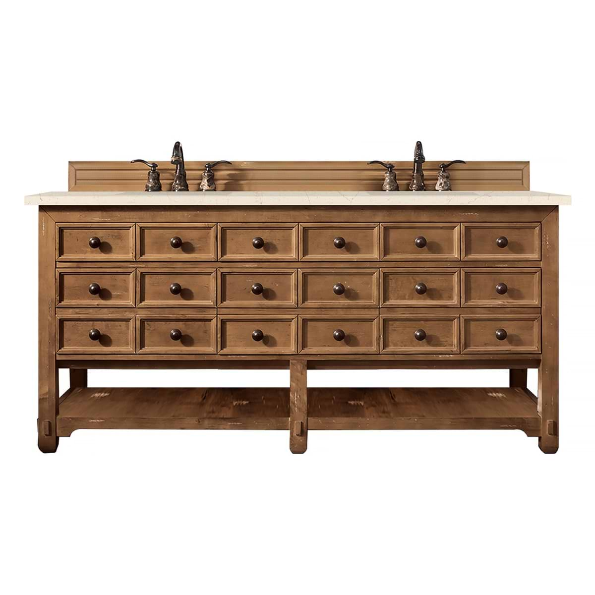 James Martin Vanities Malibu 72" Honey Alder Vanity and Eternal Marfil Quartz Counter