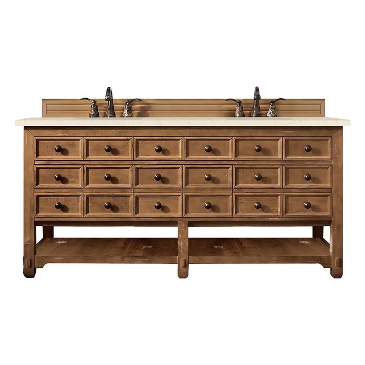 James Martin Vanities Malibu 72" Honey Alder Vanity and Eternal Marfil Quartz Counter