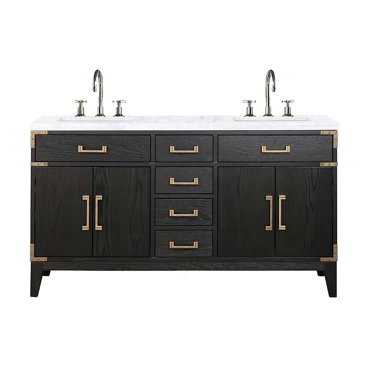 Aiden Black Oak 60" Double Vanity with Carrara Marble Top