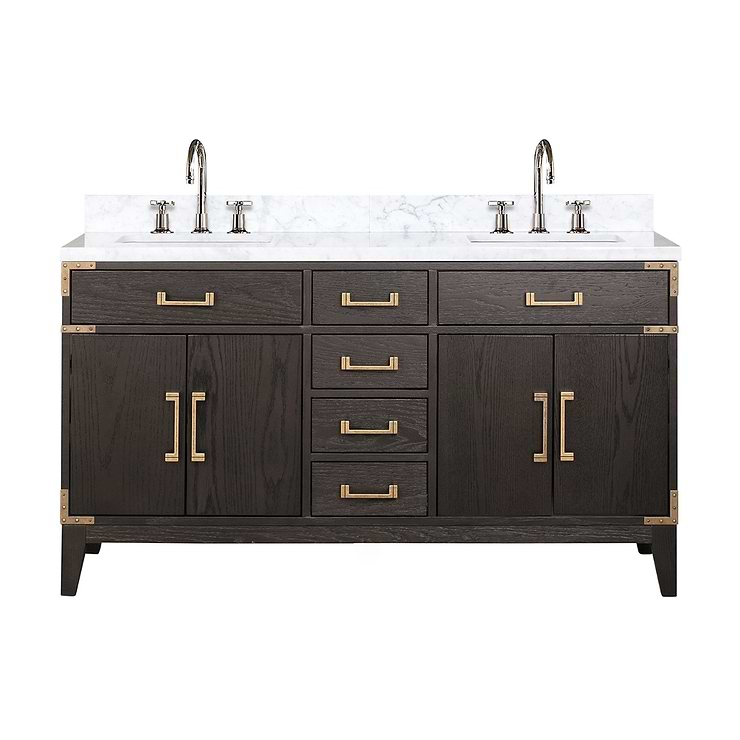 Aiden Brown Oak 60" Double Vanity with Carrara Marble Top