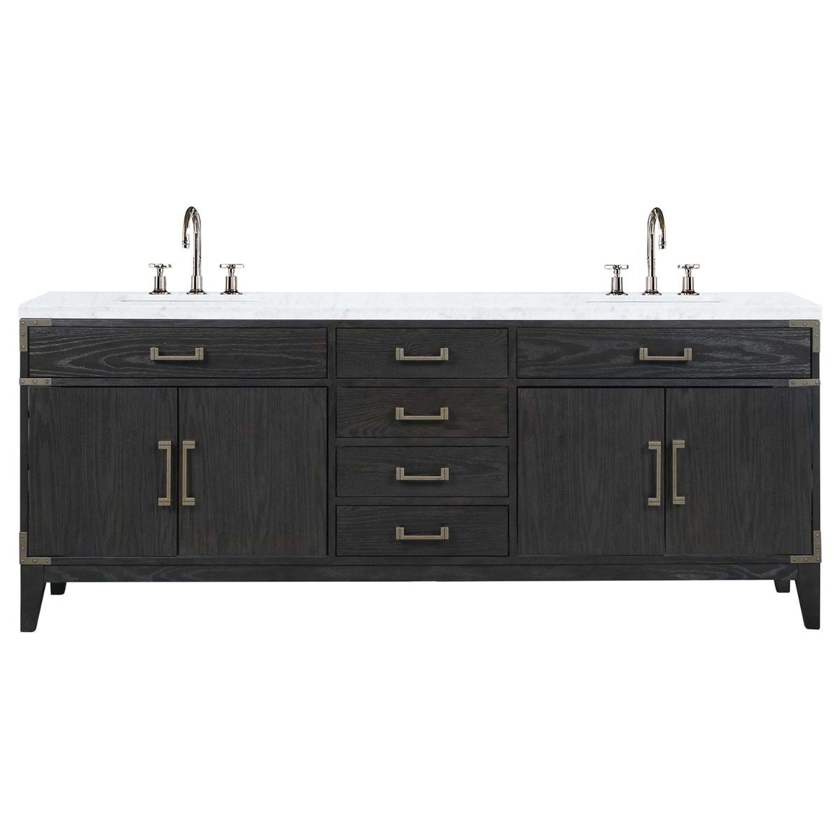 Aiden Black Oak 84" Double Vanity with Carrara Marble Top