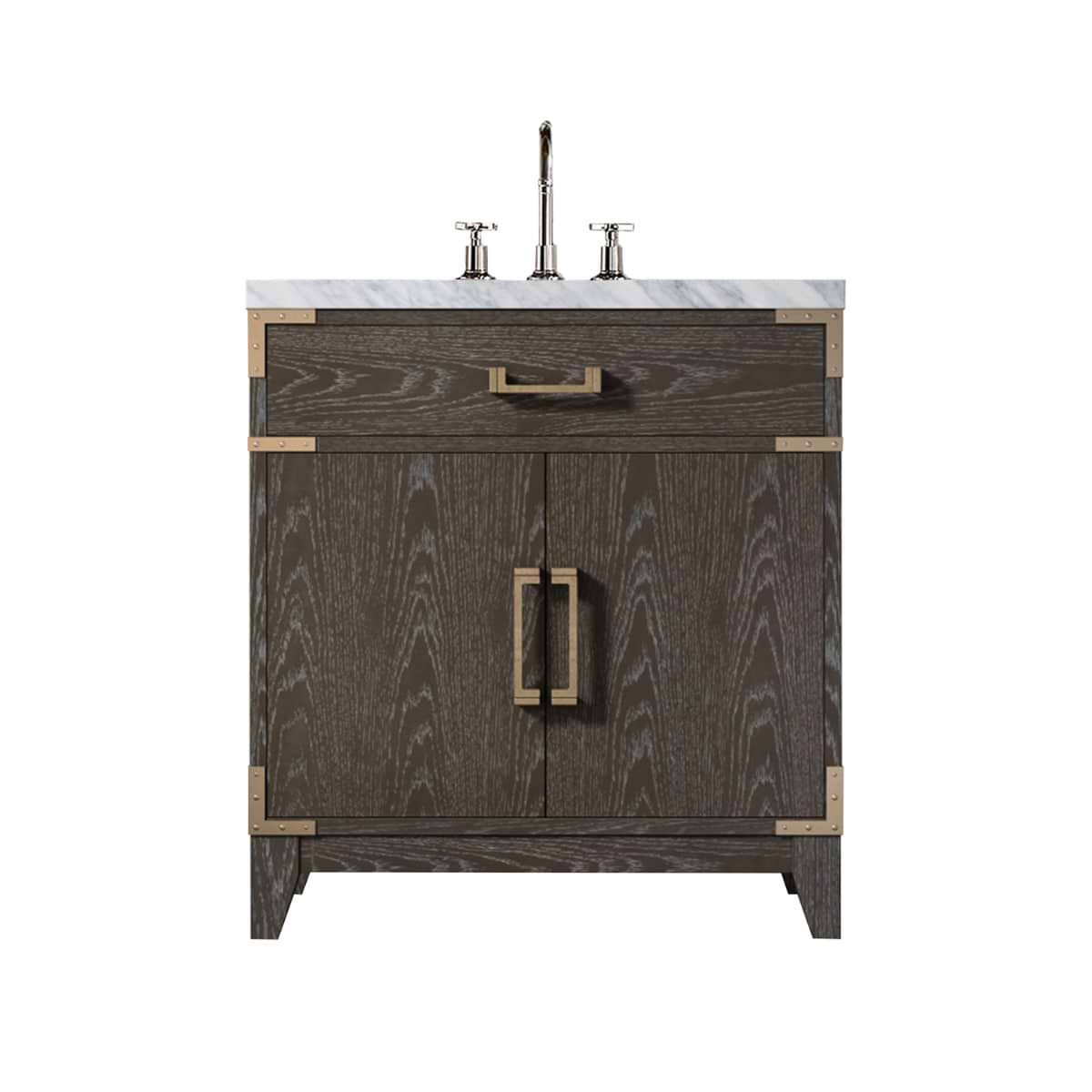 Aiden Brown Oak 30" Single Vanity with Carrara Marble Top