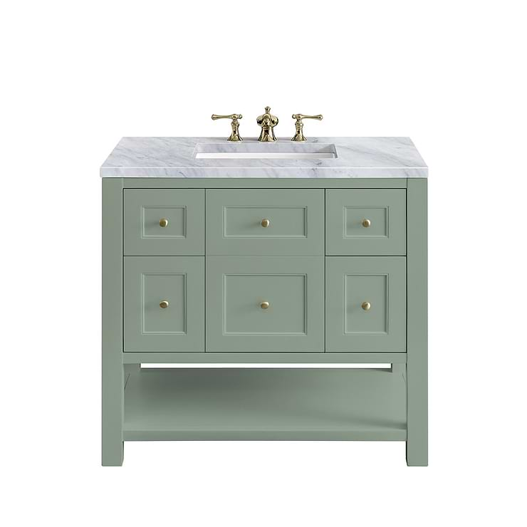 James Martin Vanities Breckenridge Smokey Celadon Green 36" Single Vanity with Carrara Marble Top