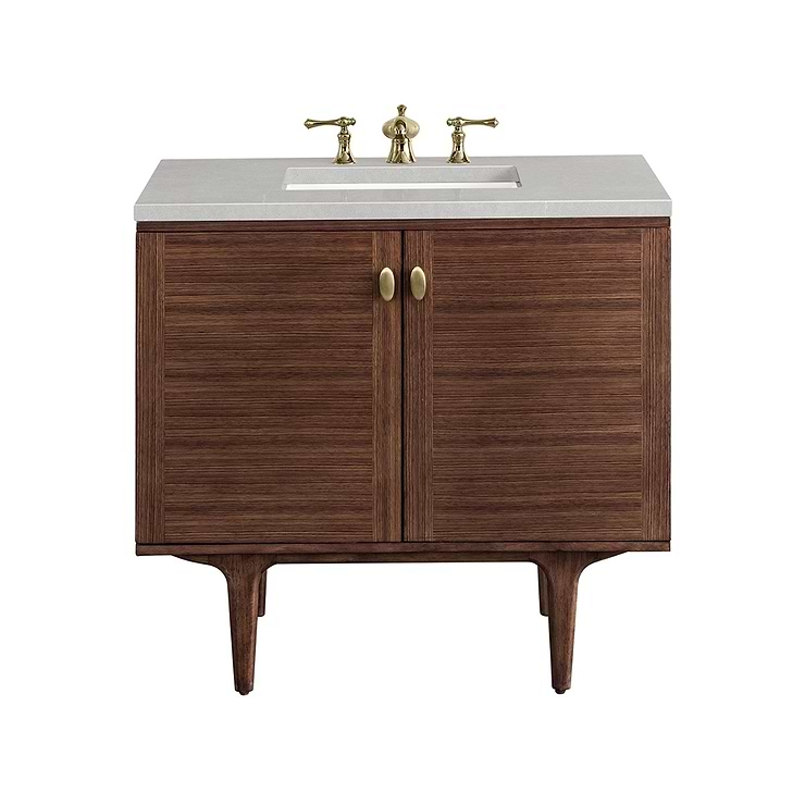 James Martin Vanities Amberly Mid-Century Walnut 36" Single Vanity with Eternal Serena Quartz Top