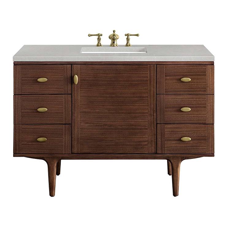 James Martin Vanities Amberly Mid-Century Walnut 48" Single Vanity with Eternal Serena Quartz Top