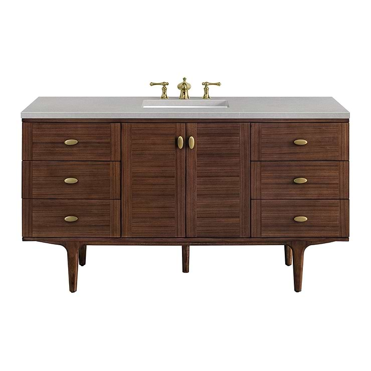 James Martin Vanities Amberly Mid-Century Walnut 60" Single Vanity with Eternal Serena Quartz Top