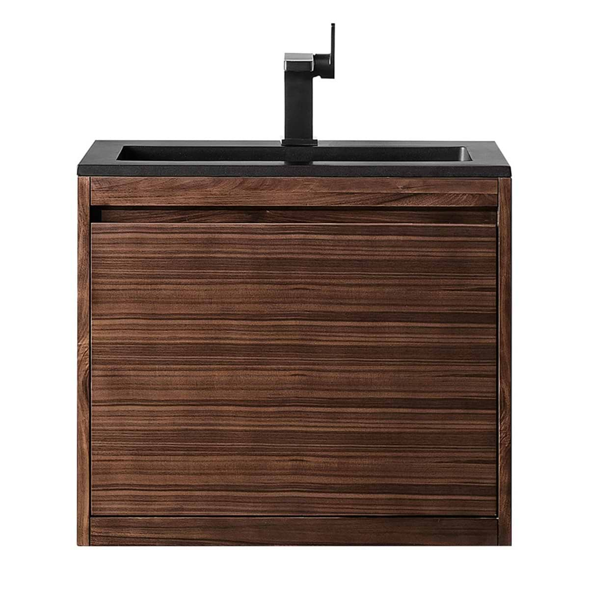 James Martin Vanities Mantova Mid-Century Walnut 24" Floating Vanity with Charcoal Black Integrated Top