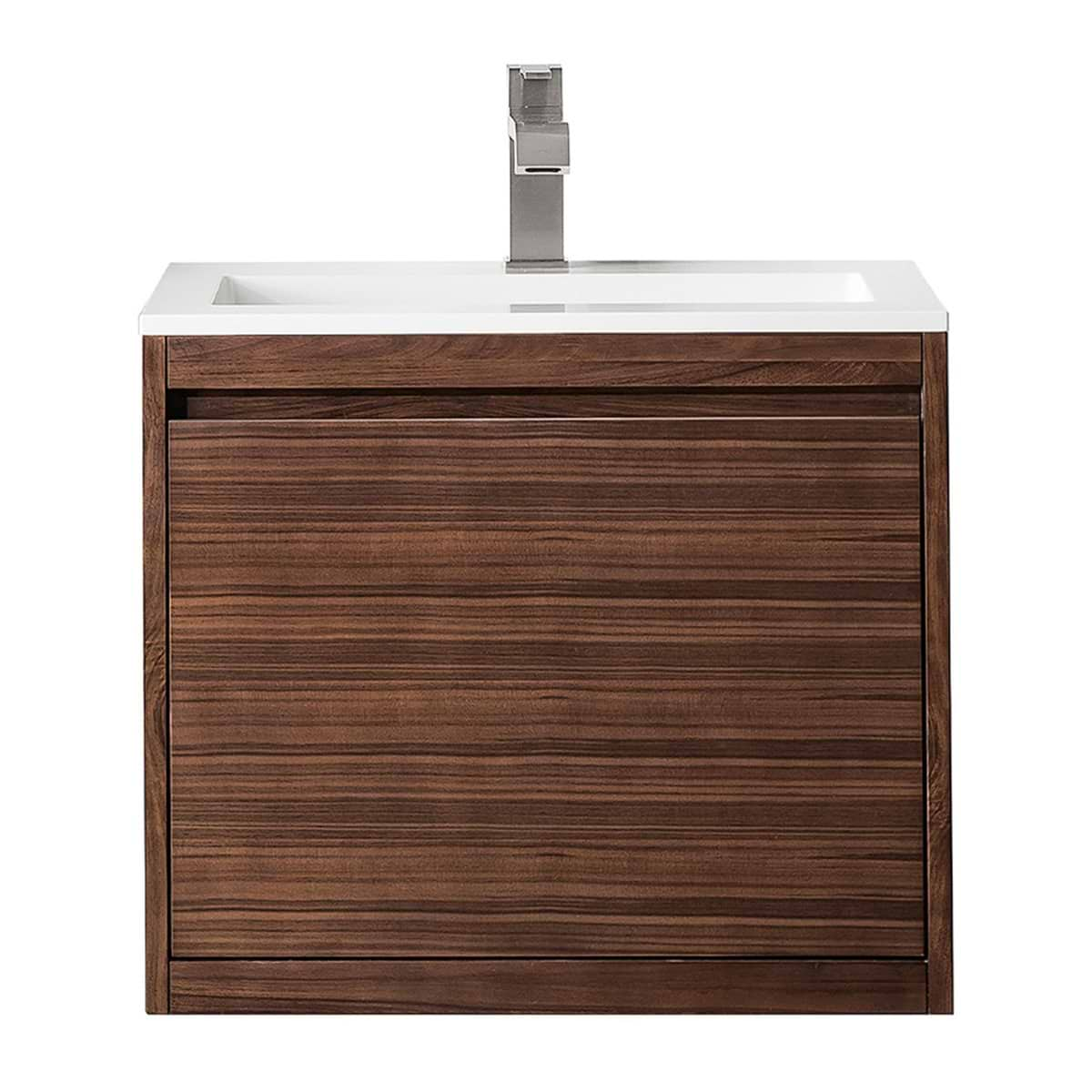 James Martin Vanities Mantova Mid-Century Walnut 24" Floating Vanity with Glossy White Integrated Top