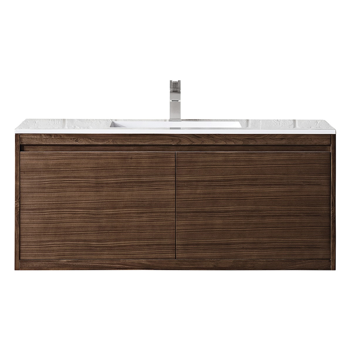 James Martin Vanities Mantova Mid-Century Walnut 48" Floating Vanity with Glossy White Integrated Top