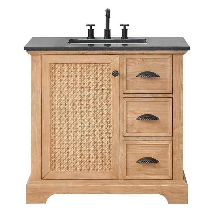 Olivier Blonde Wood 36" Single Vanity with Black Marble Top