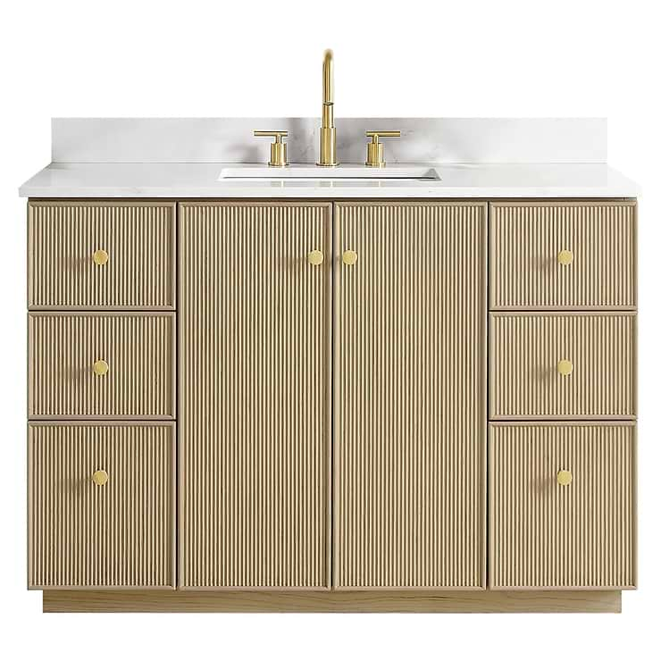 Florencia Blonde Oak 48" Single Vanity with Pacific White Quartz Top