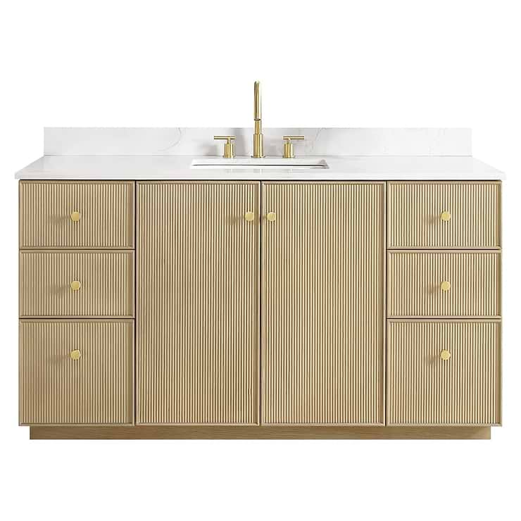 Florencia Blonde Oak 60" Single Vanity with Pacific White Quartz Top