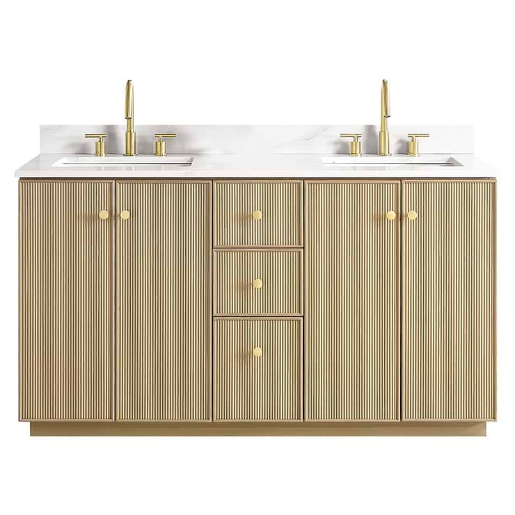 Florencia Blonde Oak 60" Double Vanity with Pacific White Quartz Top