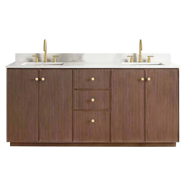 Florencia Brown Oak 72" Double Vanity with Pacific White Quartz Top