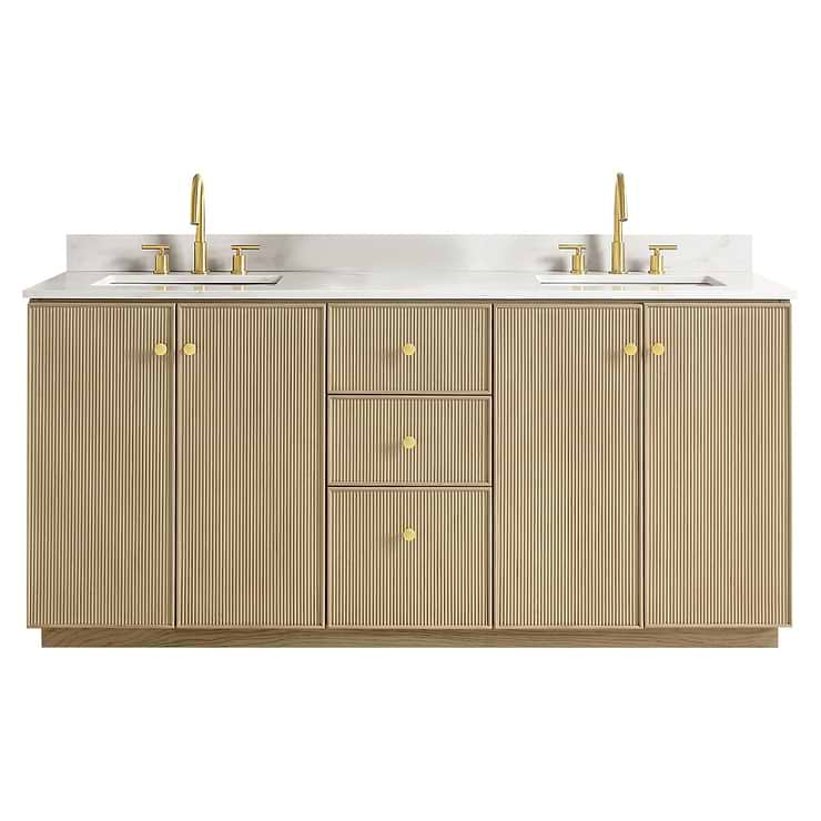 Florencia Blonde Oak 72" Double Vanity with Pacific White Quartz Top