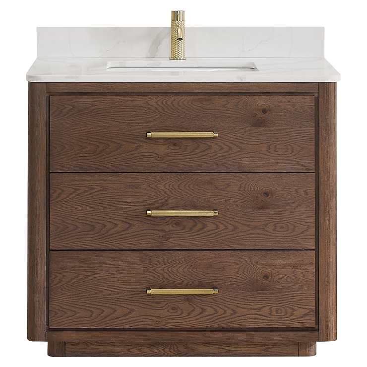 Genora Brown Oak 36" Single Vanity with Pacific White Quartz Top
