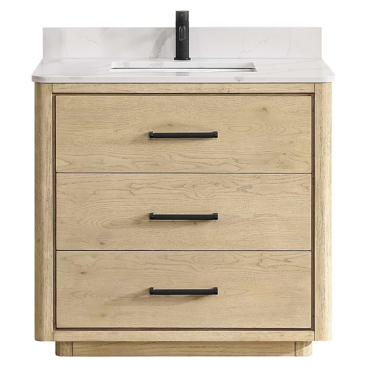 Genora Blonde Oak 36" Single Vanity with Pacific White Quartz Top