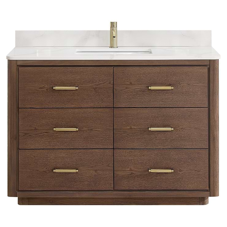 Genora Brown Oak 48" Single Vanity with Pacific White Quartz Top