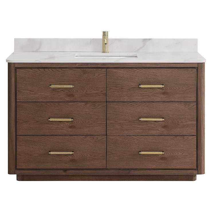 Genora Brown Oak 55" Single Vanity with Pacific White Quartz Top