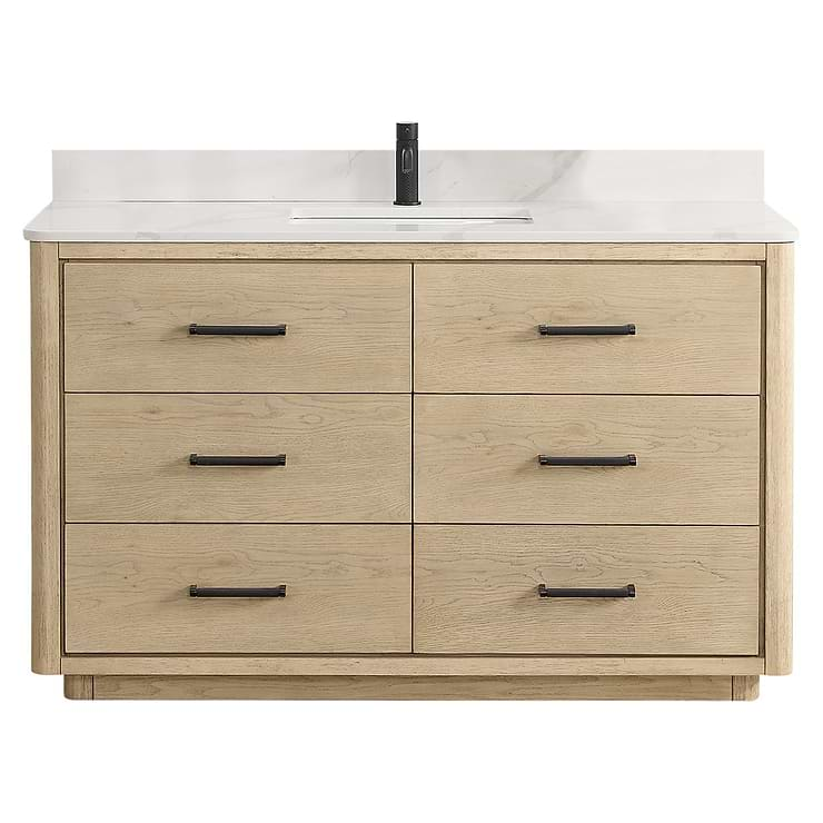 Genora Blonde Oak 55" Single Vanity with Pacific White Quartz Top