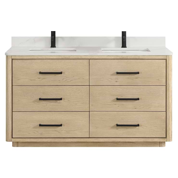 Genora Blonde Oak 60" Double Vanity with Pacific White Quartz Top