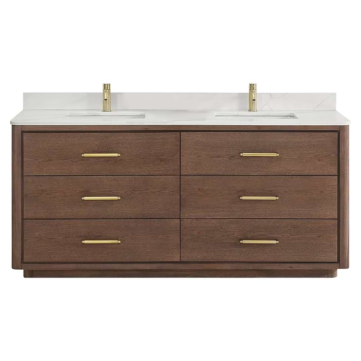 Genora Brown Oak 72" Double Vanity with Pacific White Quartz Top