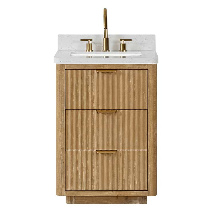 Solara Blonde Oak 24" Single Vanity with Bianco White Stone Top