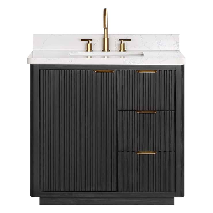 Solara Black Oak 36" Single Vanity with Bianco White Stone Top