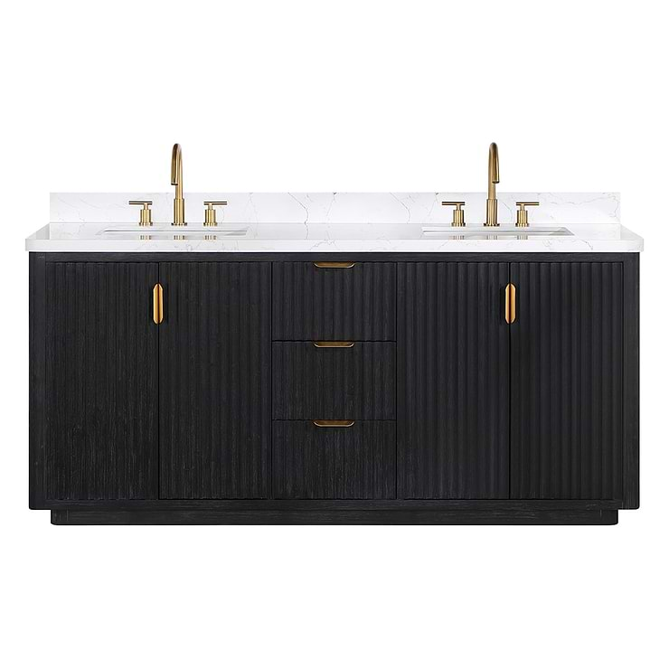 Solara Black Oak 72" Double Vanity with Bianco White Stone Top