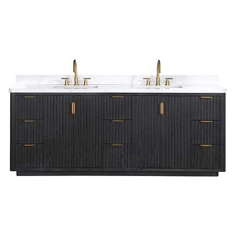 Solara Black Oak 84" Double Vanity with Bianco White Stone Top