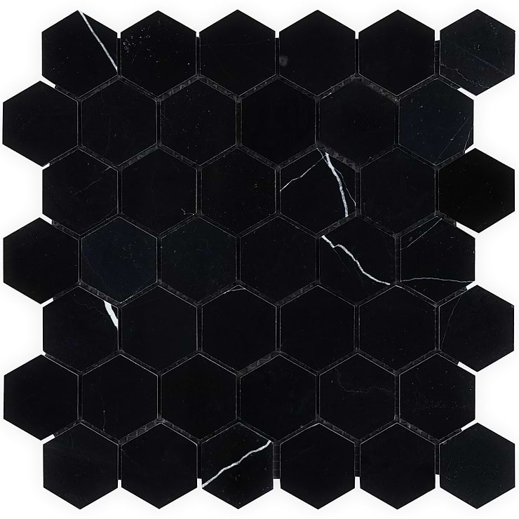 Nero Marquina 2" Hexagon Polished Marble Mosaic