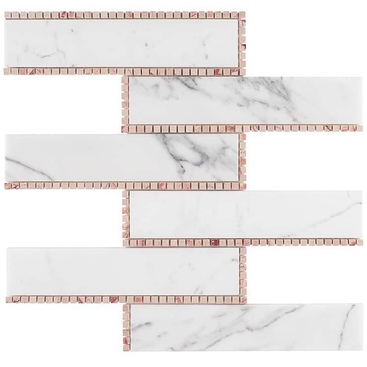 New Palm Beach by Krista Watterworth Brick White Rose 3x12" Polished Marble Mosaic
