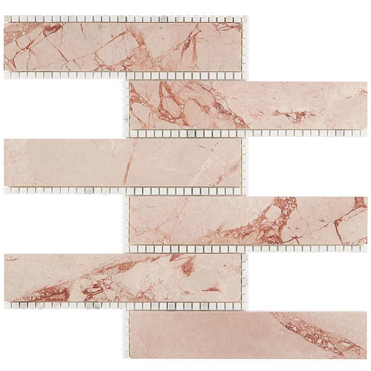 New Palm Beach by Krista Watterworth Brick Pink 3x12" Polished Marble Mosaic