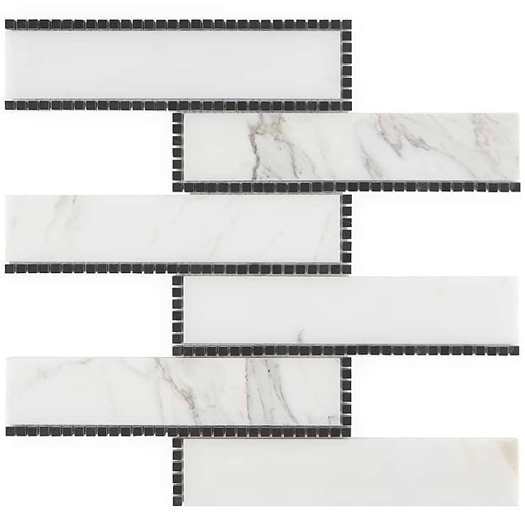 New Palm Beach by Krista Watterworth Brick White 3x12" Polished Marble Mosaic
