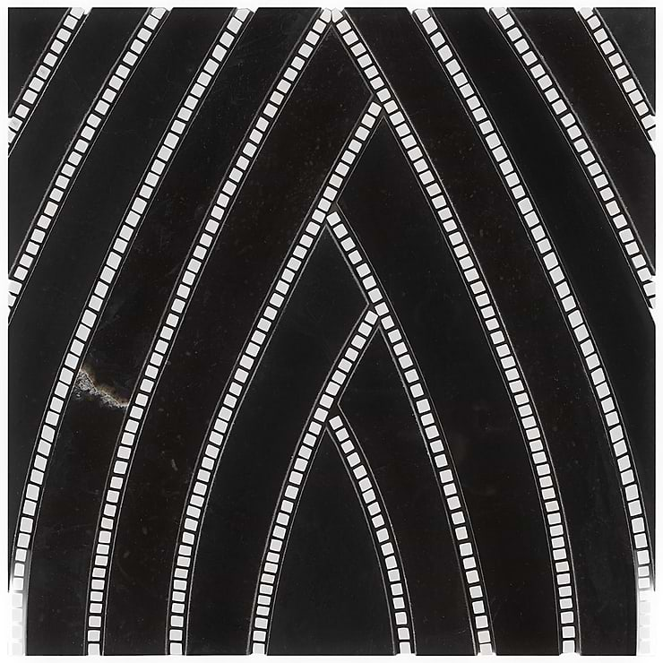 New Palm Beach by Krista Watterworth Leaf Black Polished Marble Mosaic