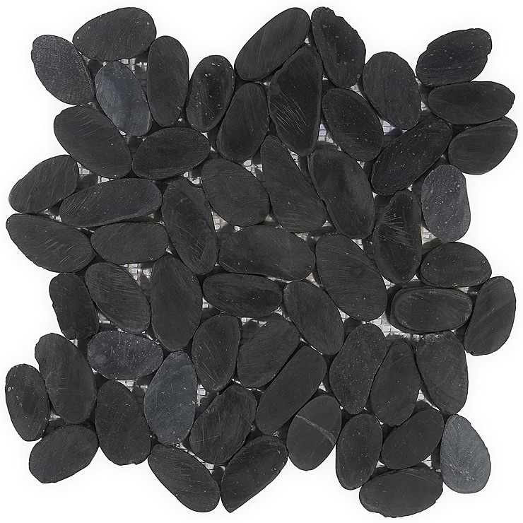 Nature Alor Black Flat Oval Pebble Mosaic