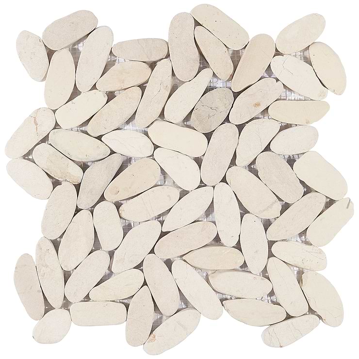 Nature White Flat Oval Pebble Mosaic