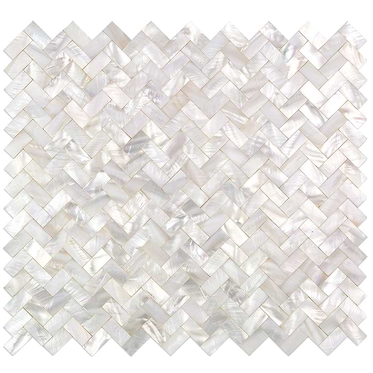 Serene White Pearl Herringbone Tile