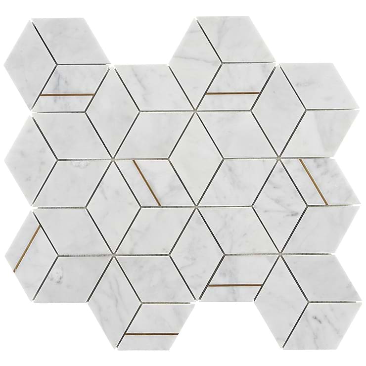 Morgana Carrara Polished Marble and Brass Mosaic Tile