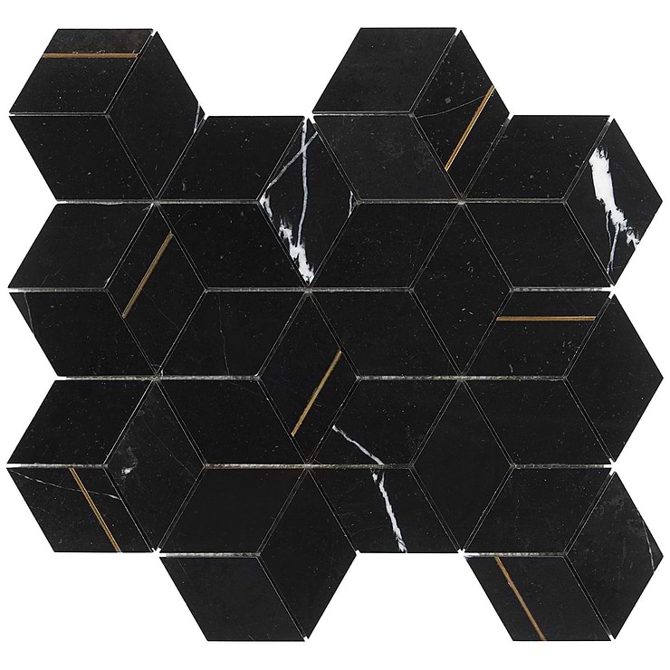 Morgana Nero Polished Marble and Brass Mosaic Tile