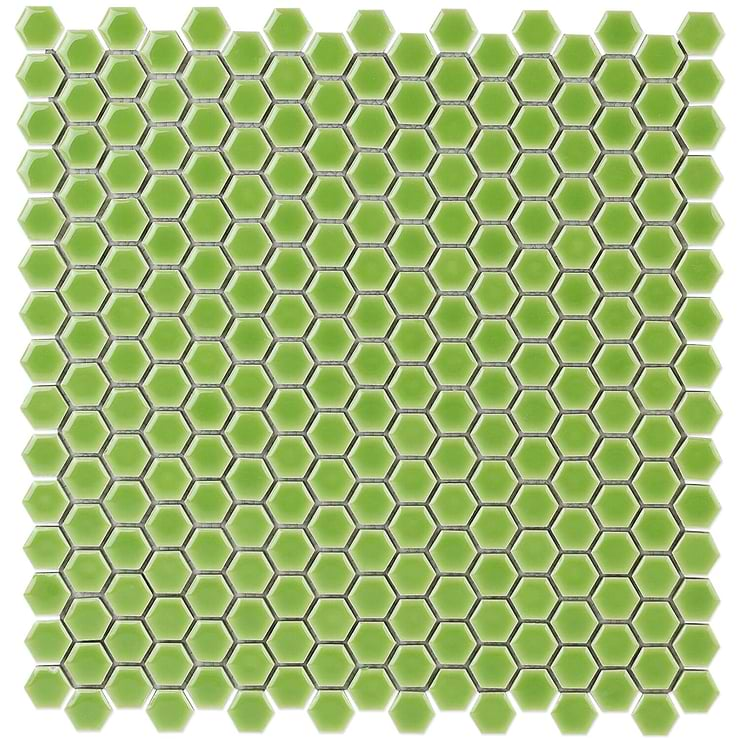 Eden Rimmed Electric Lime Hexagon Polished Ceramic Tile