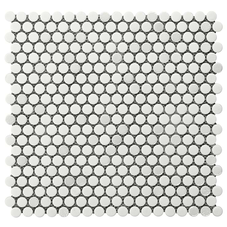 Zoe Bianco 1/2" Circle Frosted and Polished Glass Mosaic Tile