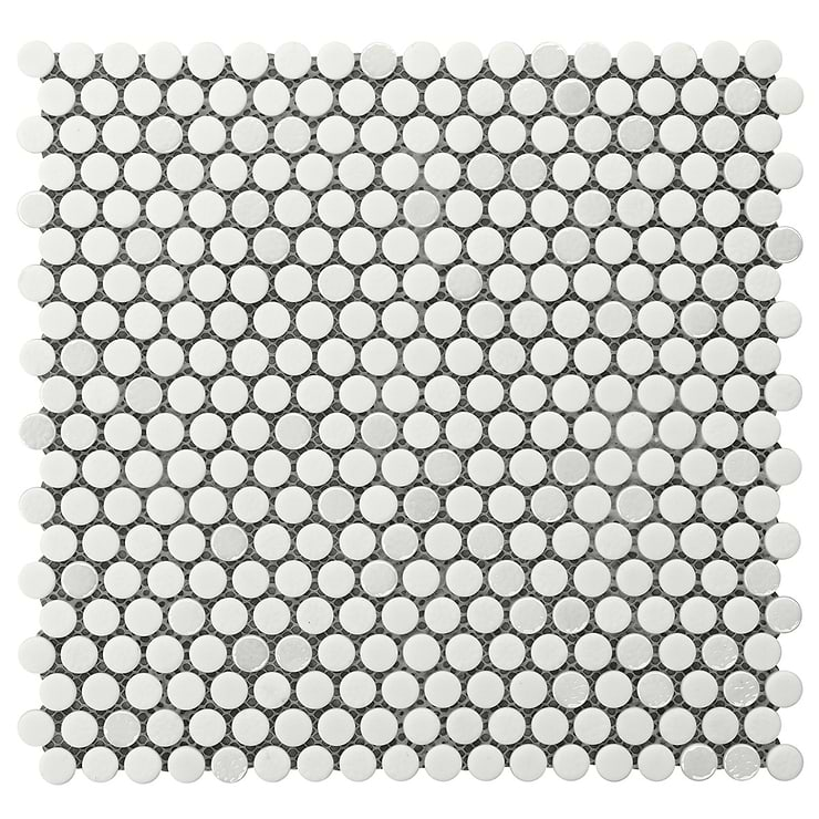 Zoe Bianco 1/2" Circle Frosted and Polished Glass Mosaic Tile