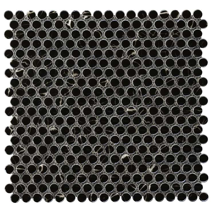 Zoe Nero 1/2" Circle Polished Black Glass Mosaic Tile