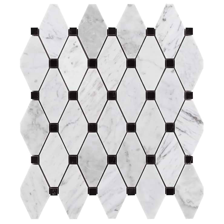 Octave White Carrara With Black Dot Marble 2x4 Polished Mosaic Tile