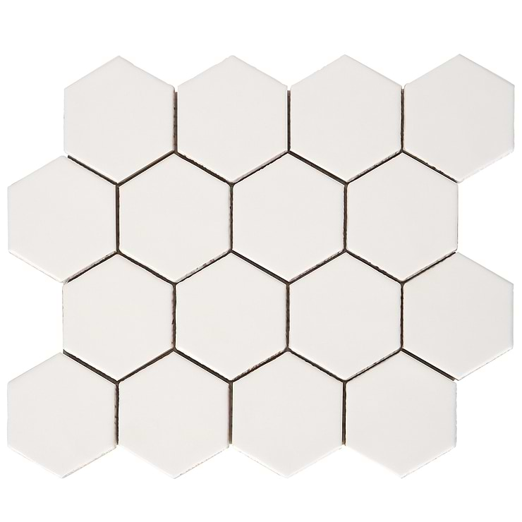 Meadowmere Cement White 3" Hexagon Matte Ceramic Tile